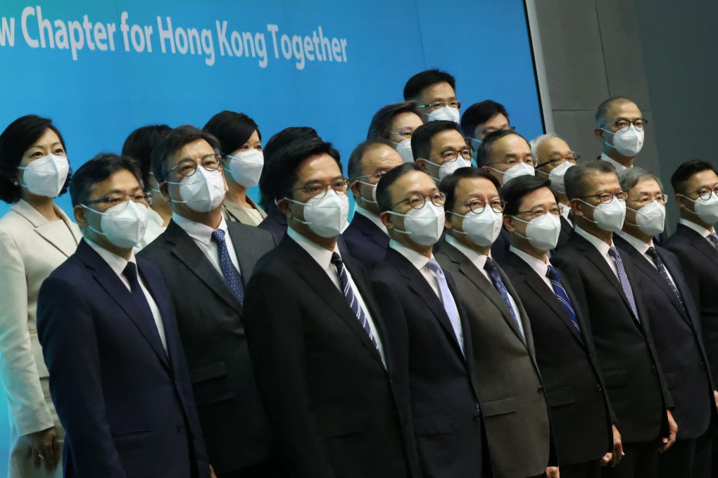 Chief Executive-designate John Lee with his newly appointed cabinet. Photo: Sam Tsang