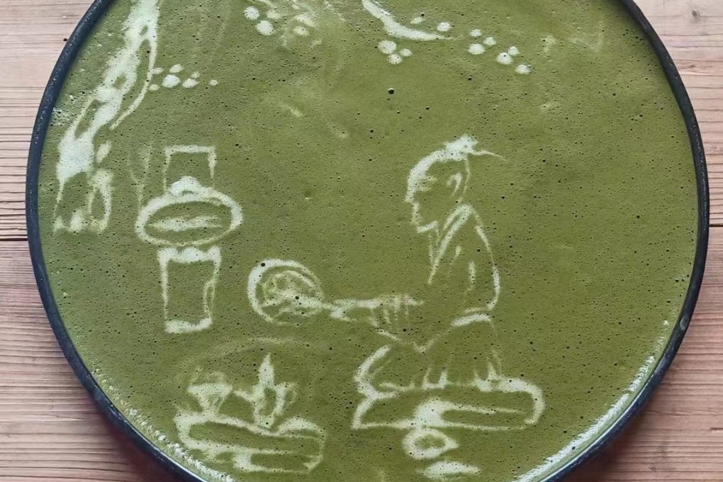 Tea surface bearing patterns made by Zhang Zhifeng, a tea artist from east China’s Fujian province. Photo: Handout