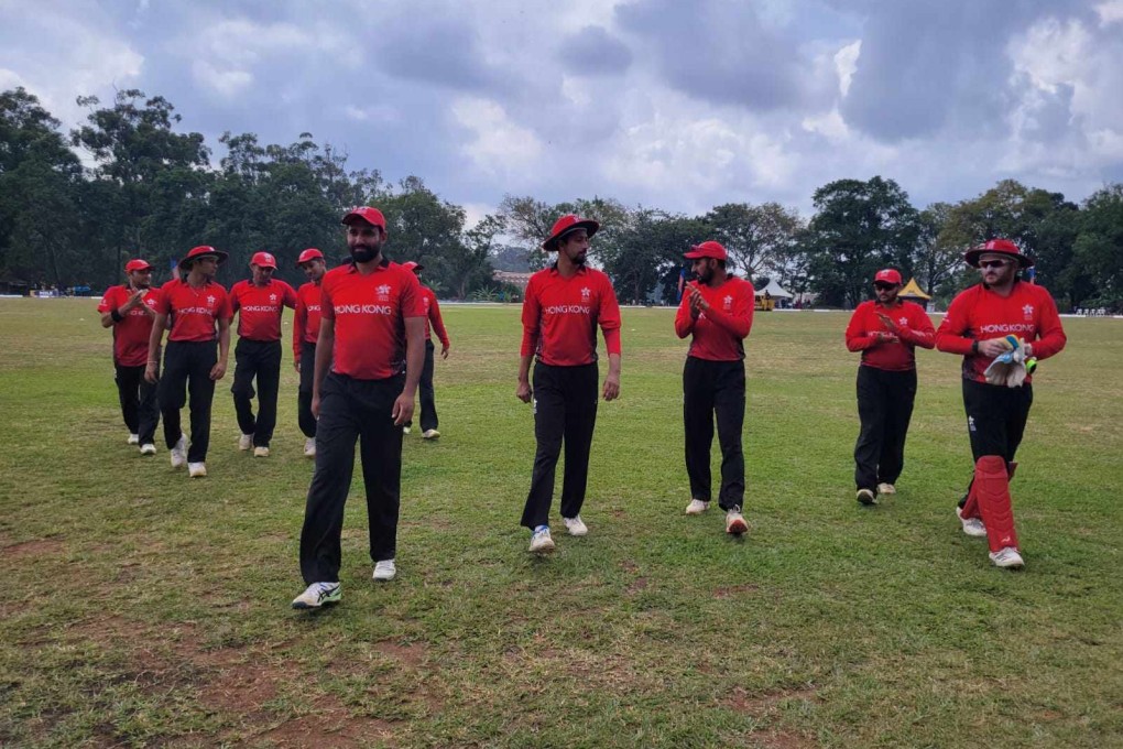 Hong Kong leave the field after bowling Uganda out for just 94 in their Challenge League B clash at Lugogo Cricket Oval in Kampala. Photo: Cricket Hong Kong
