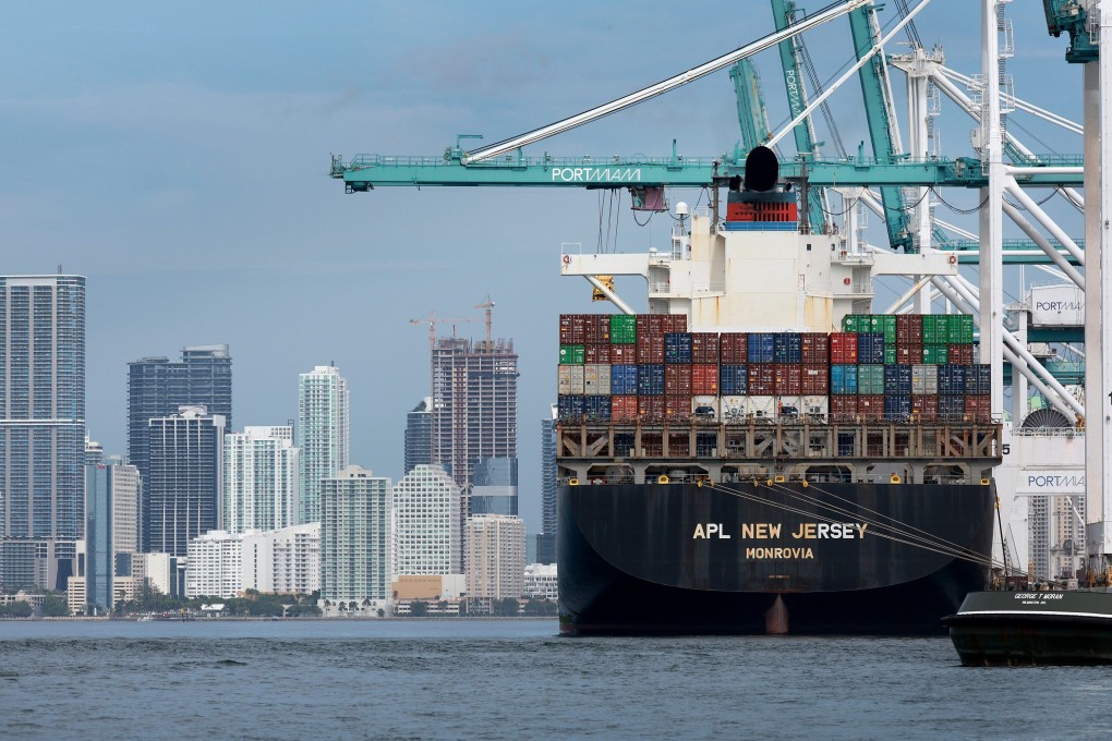 A cargo ship sits at PortMiami in Miami Beach, Florida, on June 9. The US trade deficit with China peaked in 2018 at US$418 billion and went down to US$310 billion in 2020, but is now rising again. Photo: Getty Images / AFP