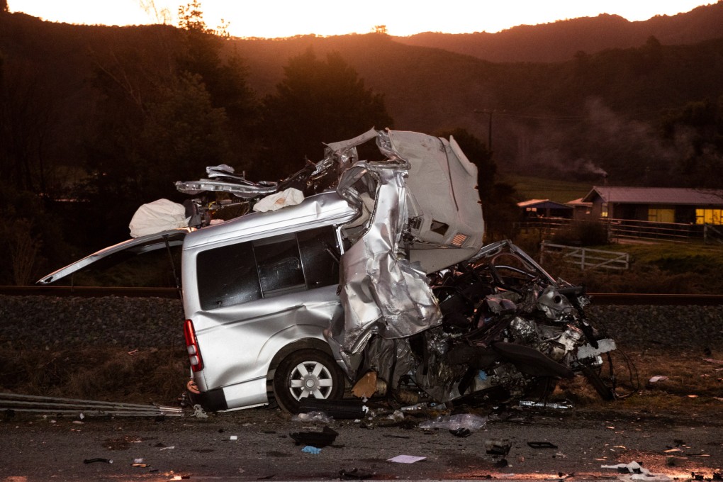 The family’s van was almost completed destroyed in the crash, which happened south of Picton on Sunday morning. Photo: New Zealand Herald