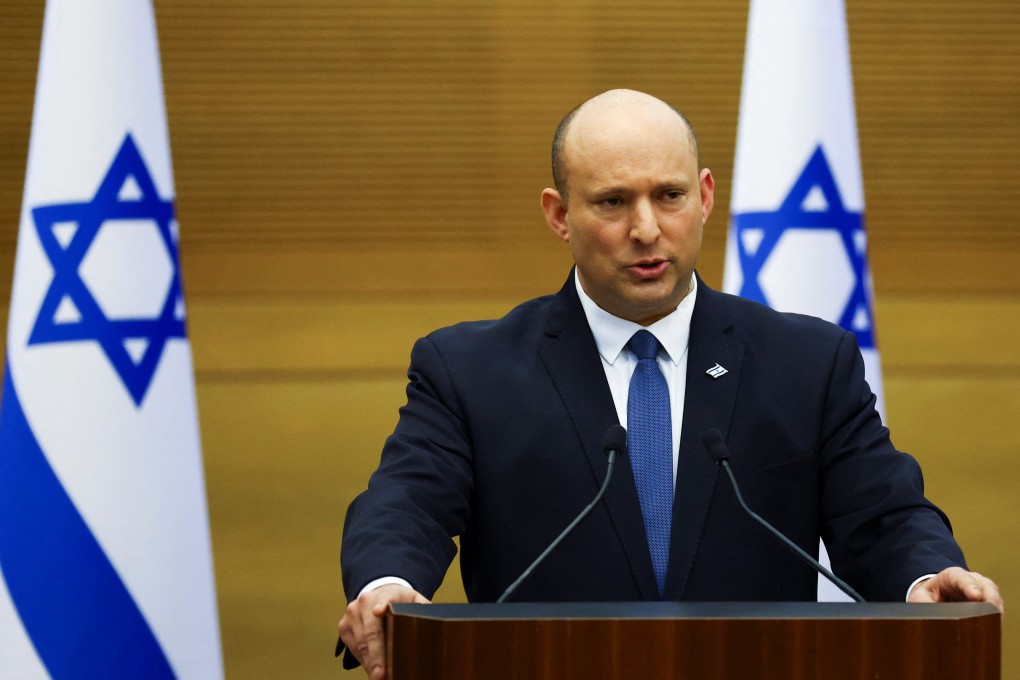 Israeli Prime Minister Naftali Bennett speaks at the Knesset, Israel’s parliament, in Jerusalem on Monday. Photo: Reuters