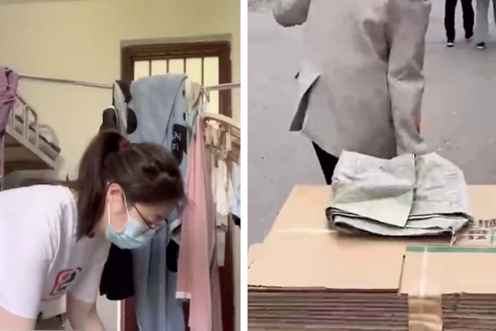 Li Qianqian packed and shipped her roommates possessions because they could not return to the dorm due to Covid-19 restrictions. Photo: SCMP composite