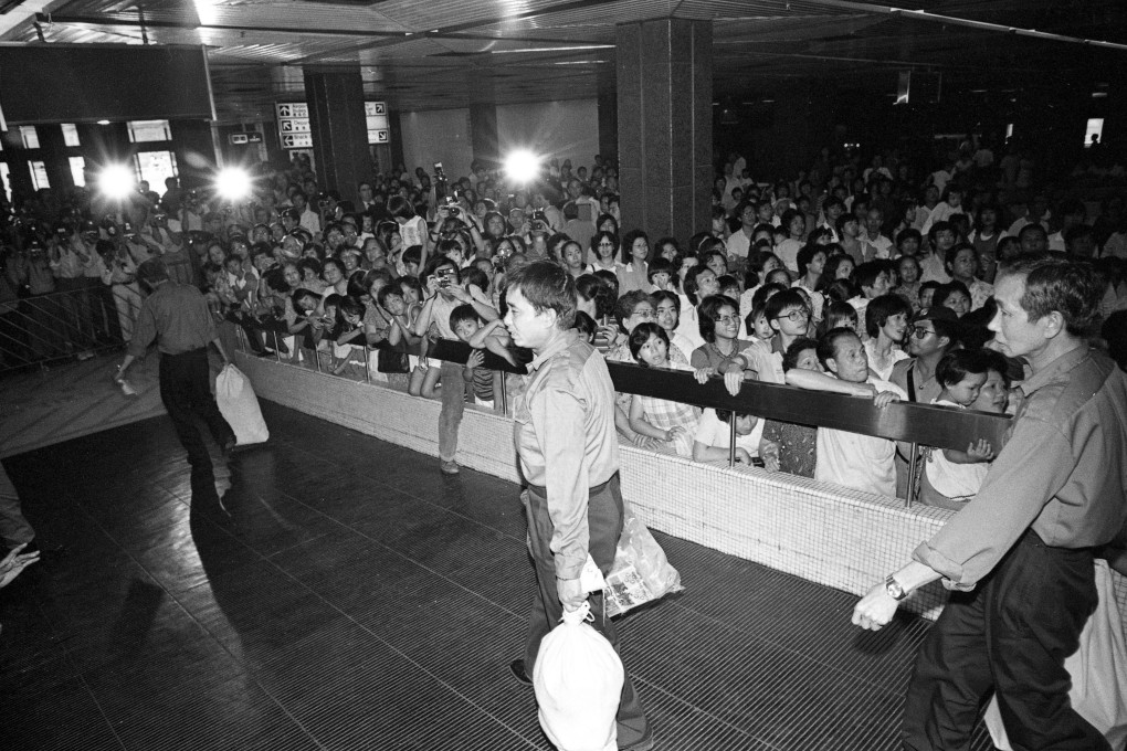 Hong Kong seamen, survivors of  attacks by Argentinian war planes, are greeted at Kai Tak Airport in 1982, after returning from the Falklands war. Photo: CY Yu