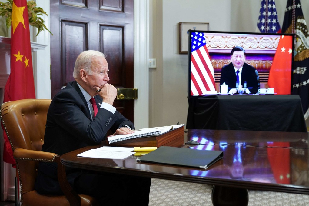 US President Joe Biden meets with Chinese President Xi Jinping during a virtual summit. Photo: AFP