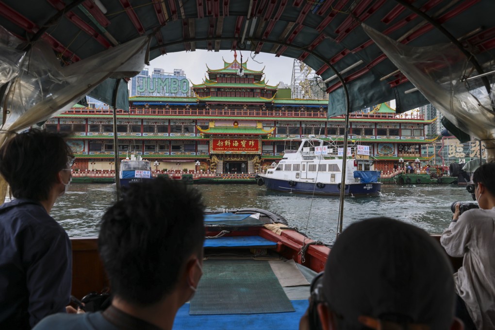 Residents bid farewell to Jumbo Floating Restaurant as it left Hong Kong last week. Photo: Dickson Lee