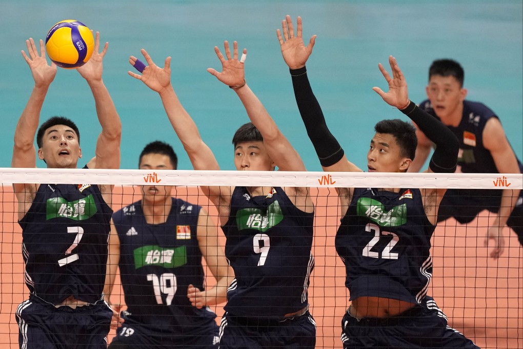 China’s men’s volleyball team in action against Brazil in Brasilia on June 12, 2022. Photo: AP