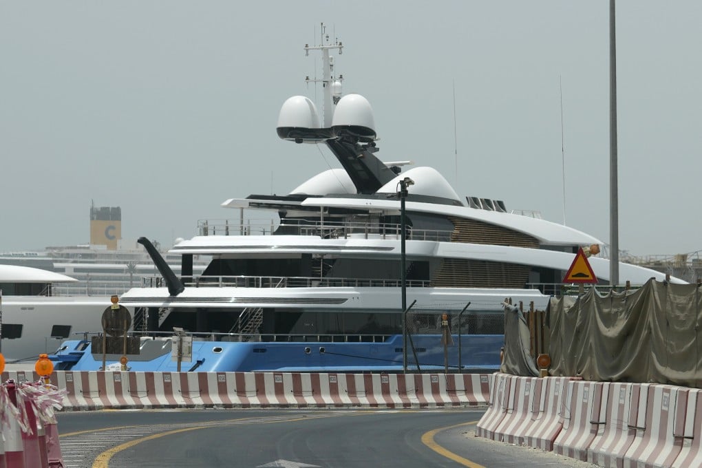 The Madame Gu superyacht, owned by Russian parliamentarian Andrei Skoch, is docked at Port Rashid terminal, in DubaiUAE. Photo: AP