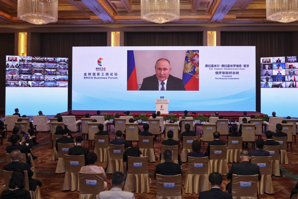 Russian President Vladimir Putin delivers a keynote speech at the BRICS Business Forum in Beijing. Photo: Xinhua