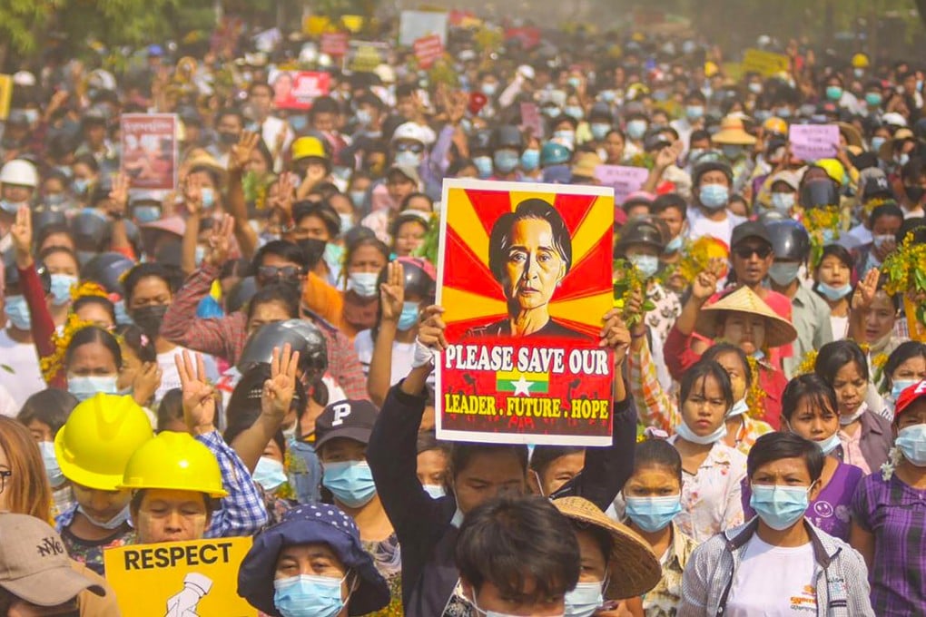 Protesters take part in a rally in support of Myanmar’s ousted leader Aung San Suu Kyi in Monywa, Sagaing region. File photo: Facebook/AFP