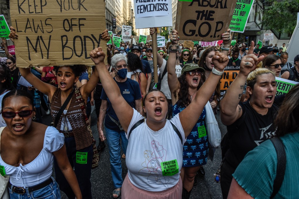 Abortion rights demonstrators march during a protest in New York on Friday. Photo: Bloomberg