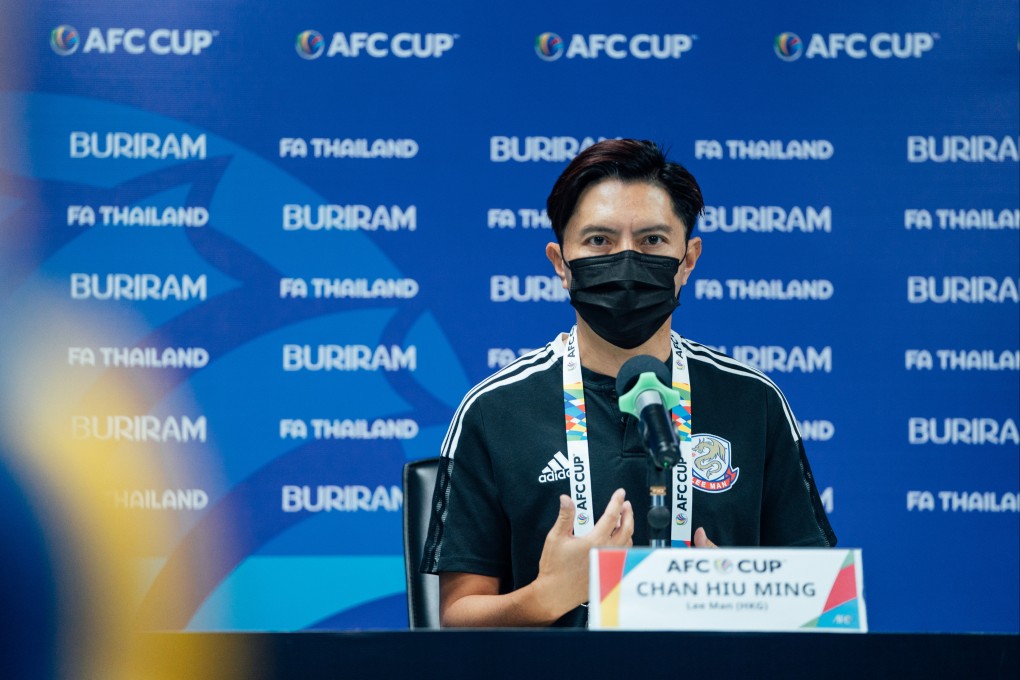 Lee Man head coach Chan Hiu-ming at the pre-match press conference against Tainan City of Taiwan in the AFC Cup. Photo: Lee Man