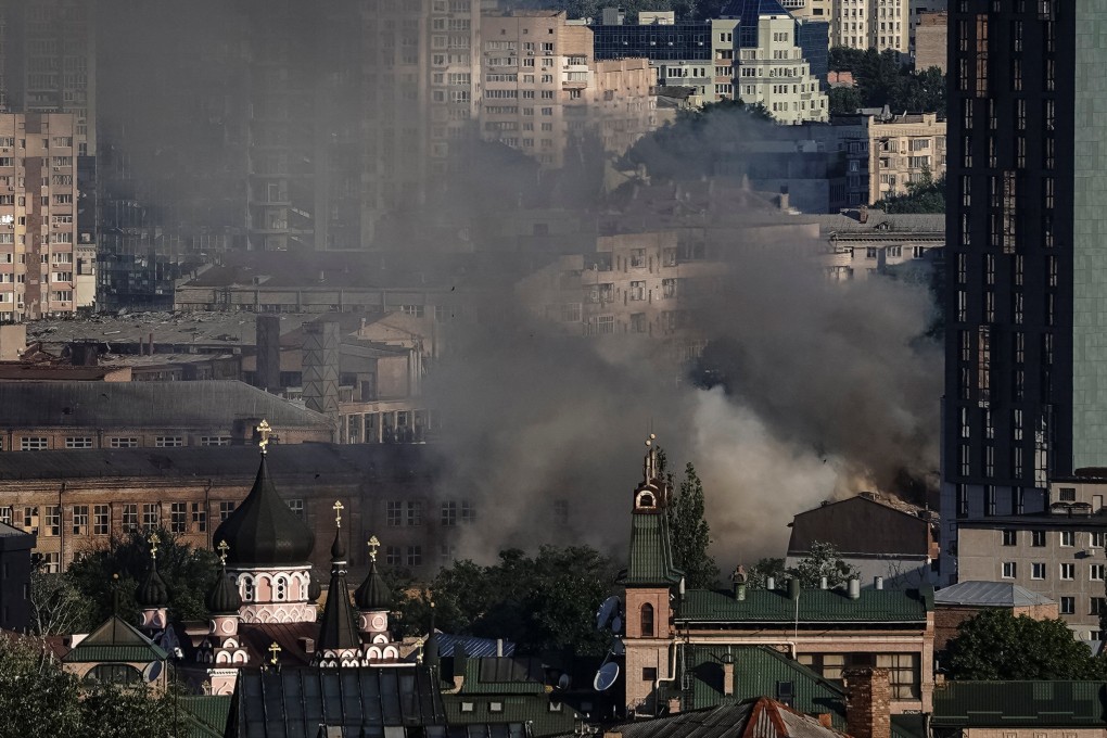 Smoke rises after a missile strike in Kyiv, which had begun returning to normal. Photo: Reuters