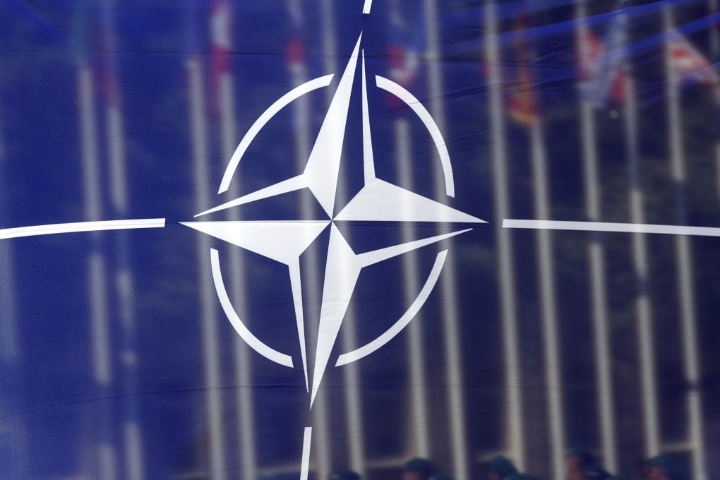 The Nato flag. North Korea’s criticism came a day before South Korea’s president left to attend a Nato summit in Spain. Photo: EPA-EFE