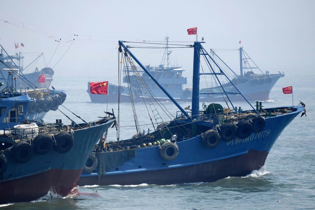 Chinese fishing vessels leave a port in Shishi in Fujian province in August 2020. Photo: Kyodo