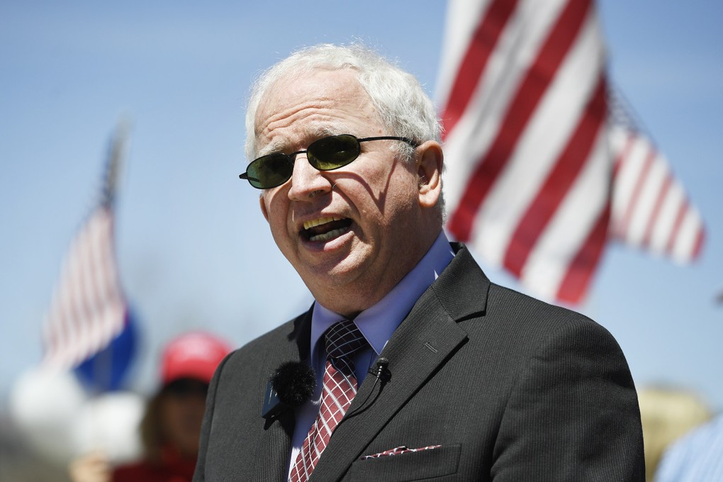 John Eastman speaks at a news conference outside the University of Colorado Boulder in April 2021. Photo: The Denver Post via TNS