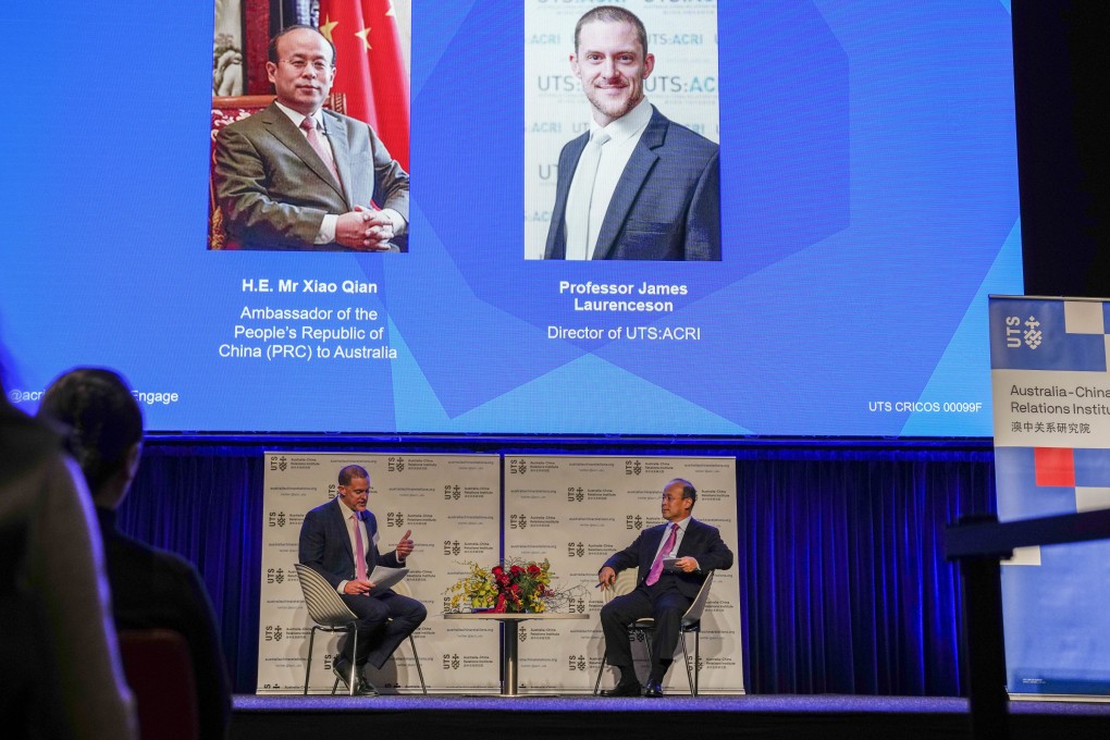 China’s ambassador to Australia, Xiao Qian (seated right), said at a forum last week that ministerial talks between the two sides were “very significant” after a long and difficult period in relations. Photo: AP