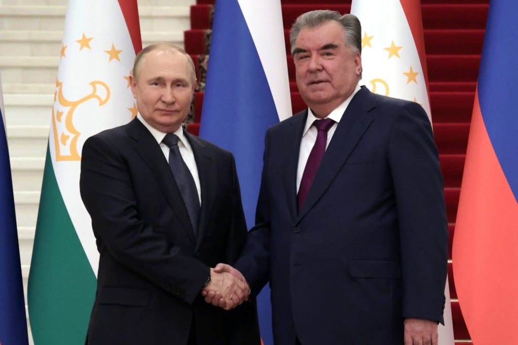 Russian President Vladimir Putin and Tajikistan’s President Emomali Rahmon in Dushanbe, Tajikistan, on Tuesday. Photo: AP