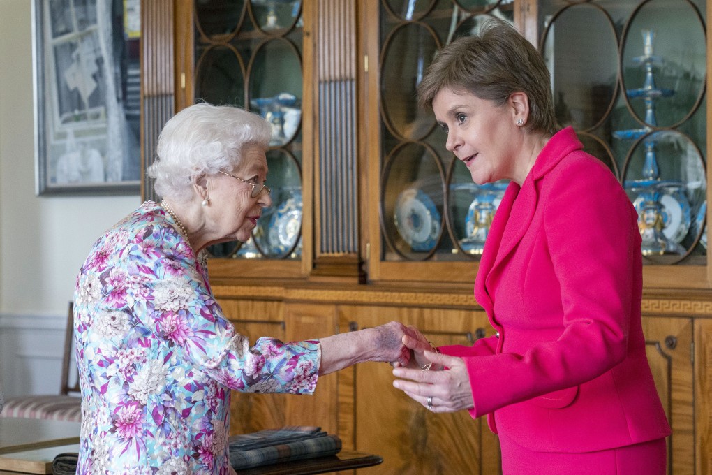 Britain’s Queen Elizabeth (left) receives First Minister of Scotland Nicola Sturgeon during an audience at the Palace of Holyroodhouse in Edinburgh on Wednesday. Photo: AP