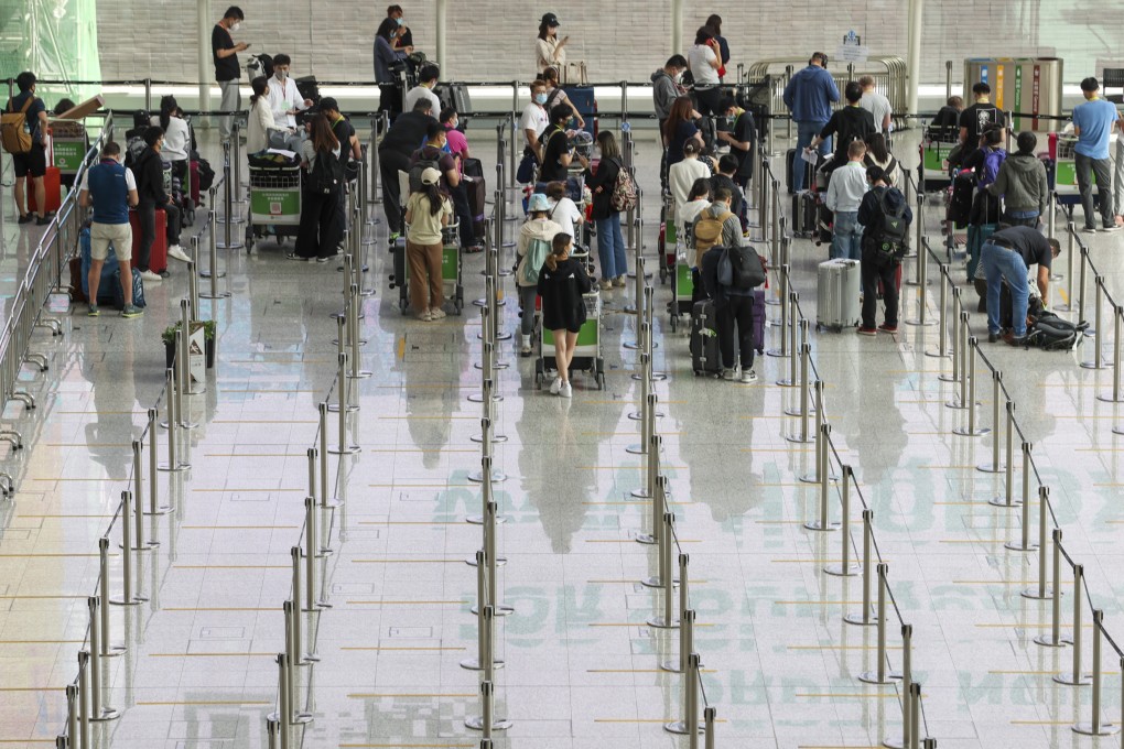 Travellers arriving at Hong Kong International Airport wait for quarantine arrangements on June 22. Photo: Yik Yeung-man