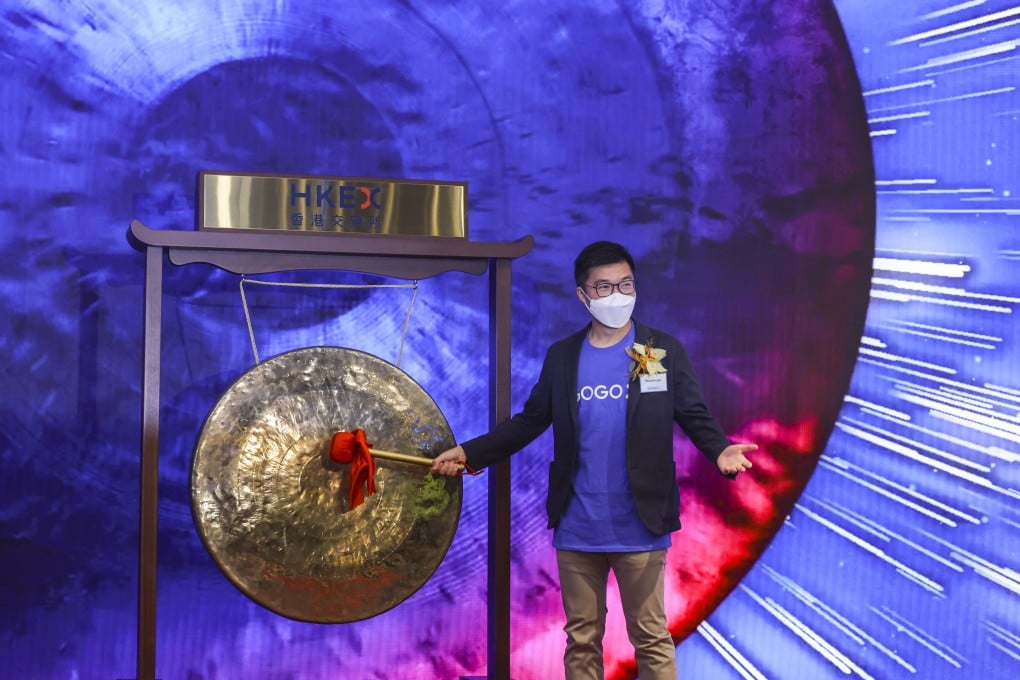 Steven Lam Hoi-yuen, executive director and co-CEO of GoGoX Holding, rang the HKEX IPO Gong on June 24 for the first time since 2020. Photo: SCMP / Dickson Lee