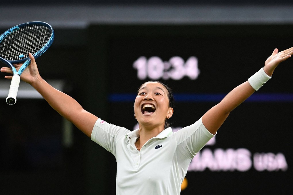 France’s Harmony Tan celebrates after beating Serena Williams at Wimbledon. Photo: AFP