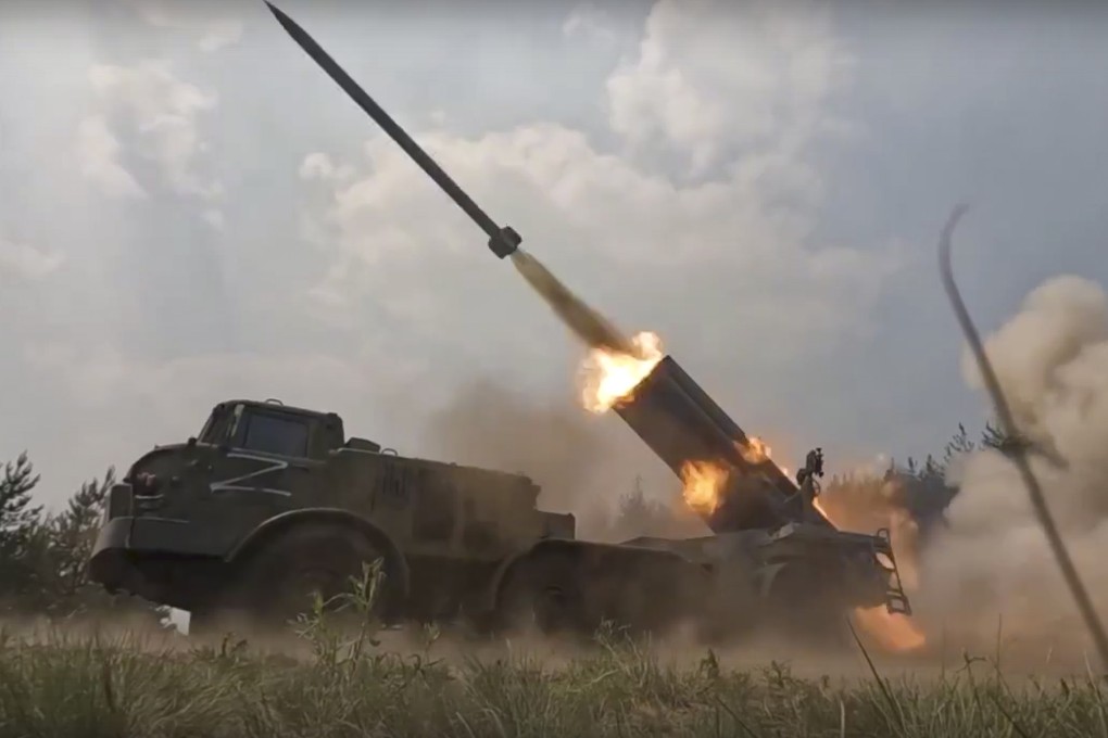 A Russian military’s multiple rocket launcher fires rockets at Ukrainian troops at an undisclosed location. Photo: AP