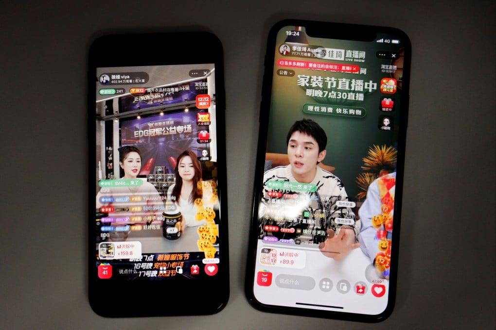 Live-streaming sessions by Viya (left) and Li Jiaqi (right) are seen on Alibaba’s e-commerce app Taobao in this illustration picture taken December 14, 2021. Photo: Reuters