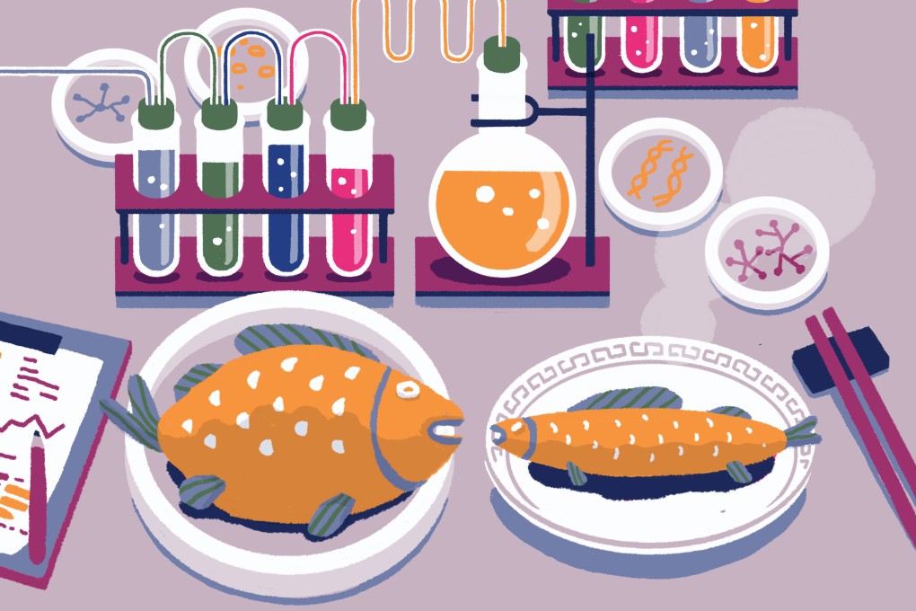 Learning how pollution and overfishing are damaging marine ecosystems prompted Carrie Chan to launch a company specialising in lab-grown seafood. Illustration by Perry Tse