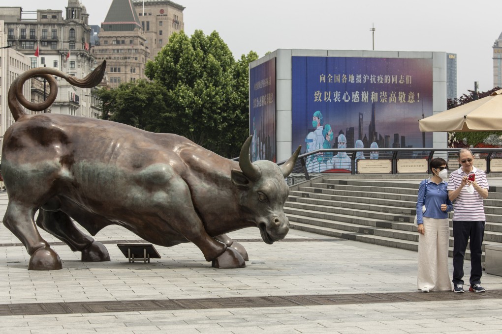 The Bund Bull statue in Shanghai seen on June 1 when a two-month lockdown ended. Photo: Bloomberg