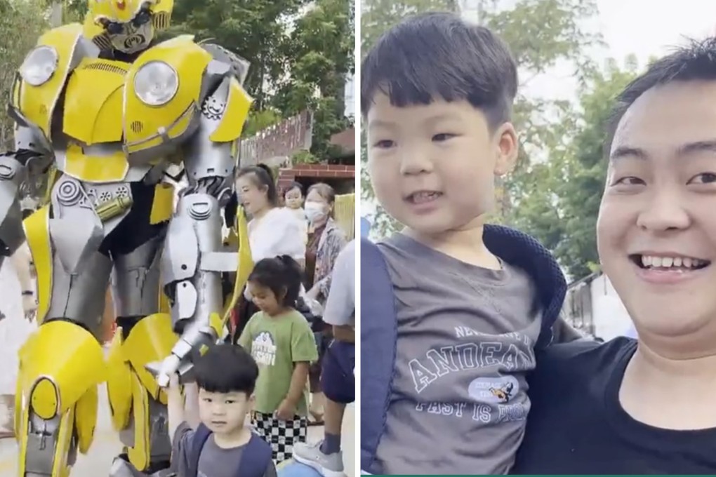 ‘Surrounded by love’: uncle dressed as Bumblebee robot from Transformers fanchise picks up nephew from school as a surprise before summer break. Photo: Weibo