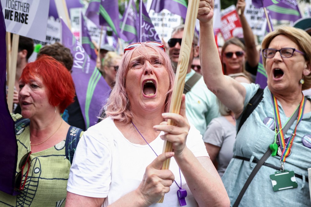 Demonstrators in a trade union-organised protest outside Downing Street in London on June 18. Photo: Reuters