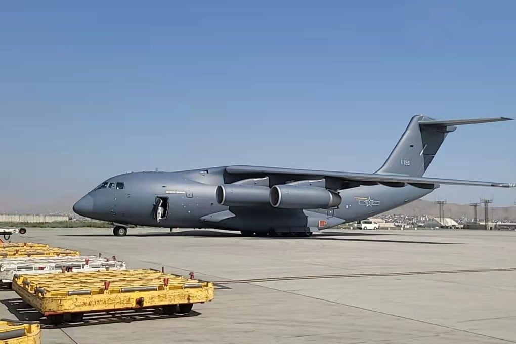 The PLA Air Force’s Y-20 cargo planes marked their first aid missions to Afghanistan. Photo: Twitter