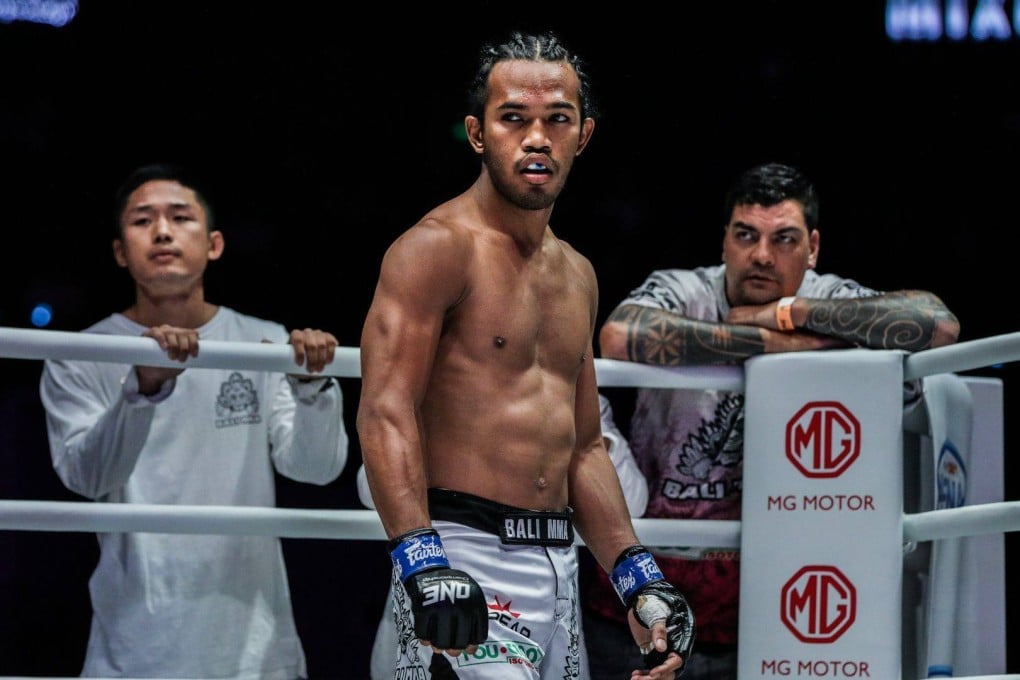 Malaysian bantamweight Muhammad Aiman and his coaches look on before a fight in the ONE Championship ring. Photo: ONE Championship.