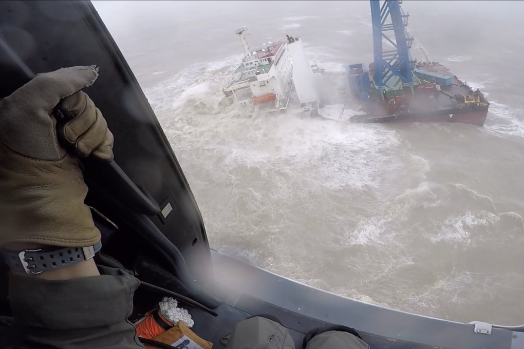 The sinking vessel as seen from the air from a rescue helicopter. Photo: Government Flying Service