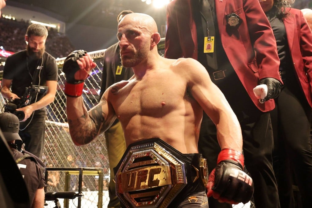 Alexander Volkanovski of Australia exits the Octagon after his unanimous decision win over Max Holloway in their featherweight title bout at UFC 276 at T-Mobile Arena in Las Vegas. Photo: AFP