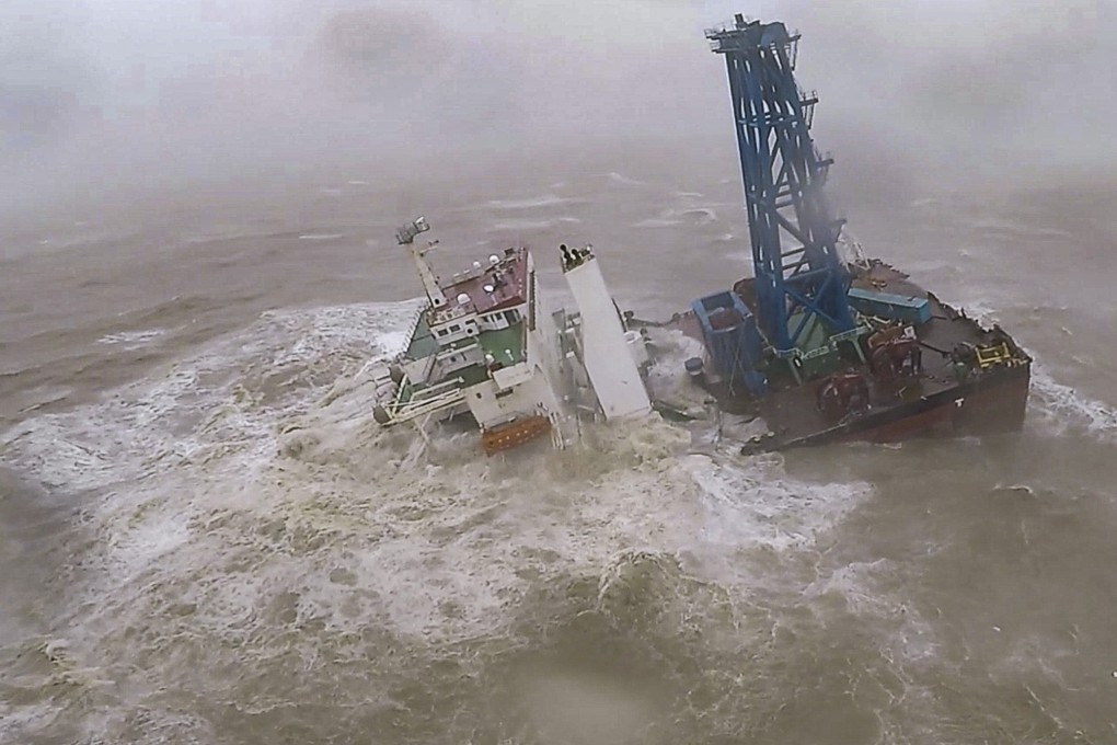 The engineering vessel had snapped in two under foul weather on Saturday. Photo: Handout