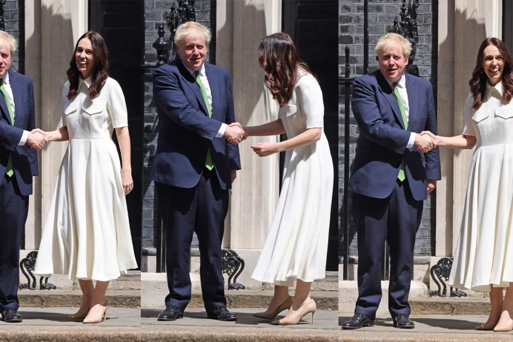 A composite image of the awkward handshake between British Prime Minister Boris Johnson and New Zealand’s Jacinda Ardern. Photo: The New Zealand Herald
