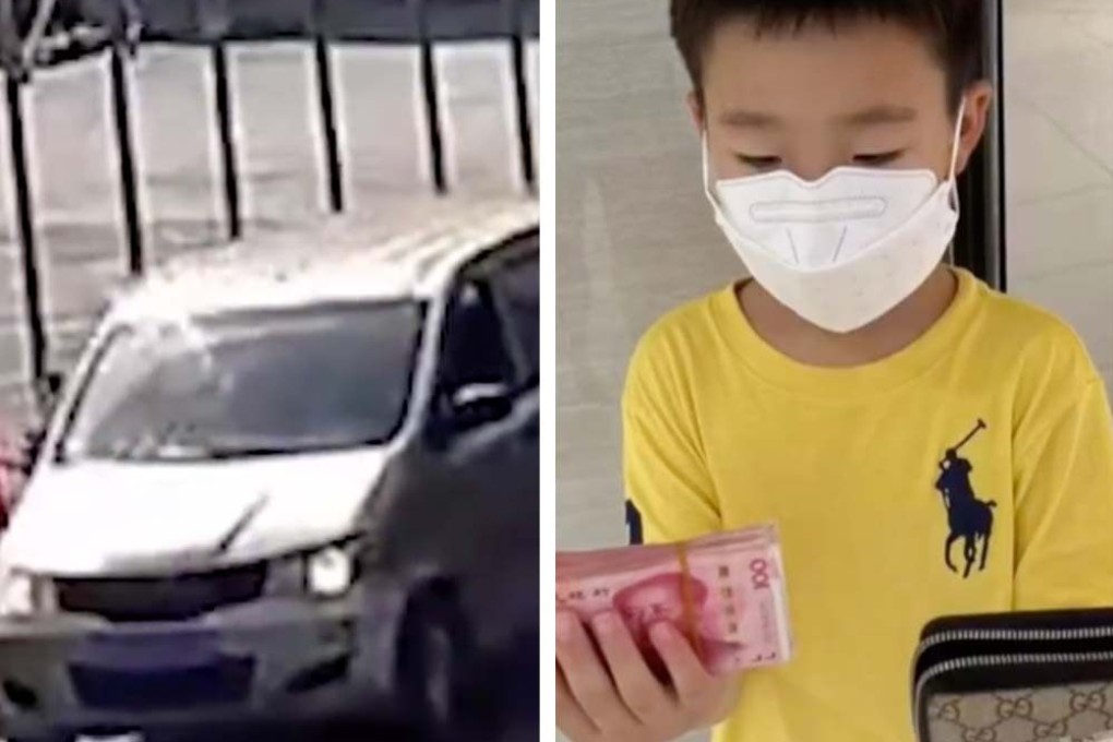 A man drives through highway barriers to get divorced (left) and a student makes sure to return US$1,500 found in a shared bicycle (right). Photo: SCMP composite