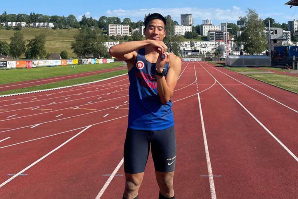 Hong Kong long jump record holder Chan Ming-tai posted the number “8” to celebrate his breakthrough after the race in Switzerland. Photo: HKAAA Fb