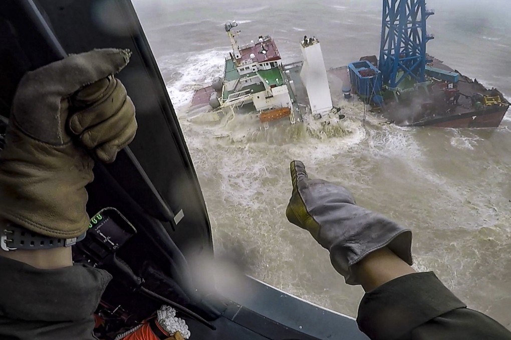 The engineering vessel broke into two amid rough seas on Saturday. Photo: Handout