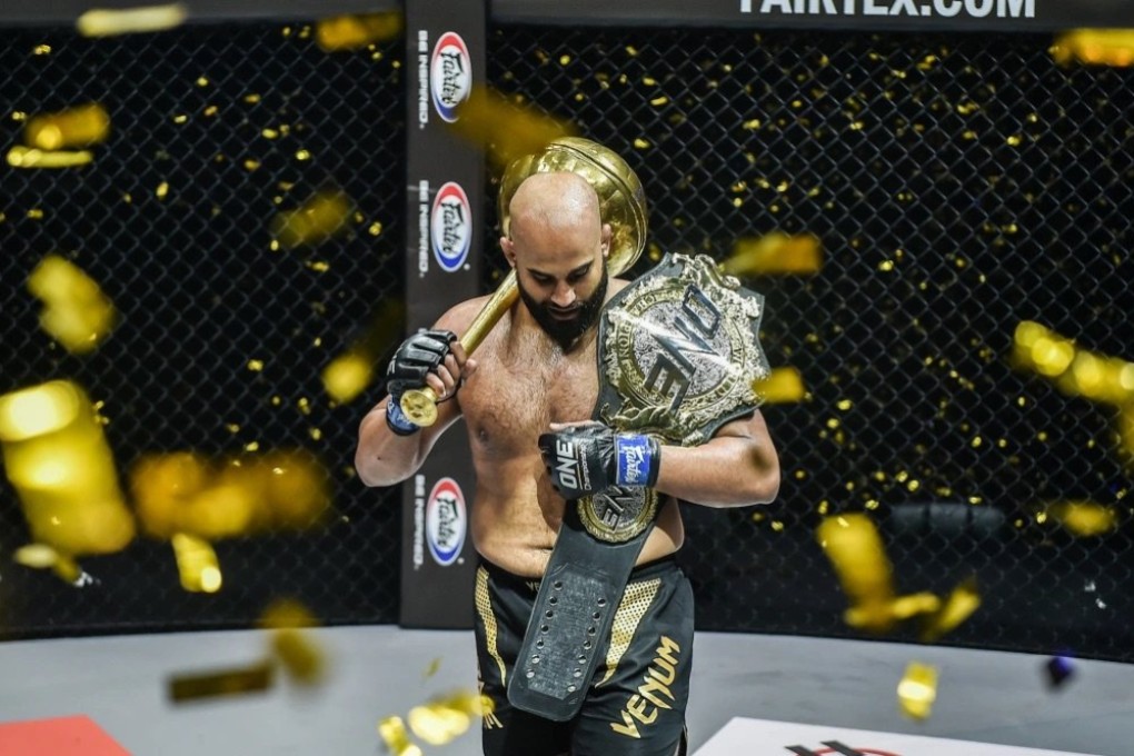 Arjan Bhullar reacts to his title-winning TKO defeat of Brandon Vera in 2021. Photo: ONE Championship.