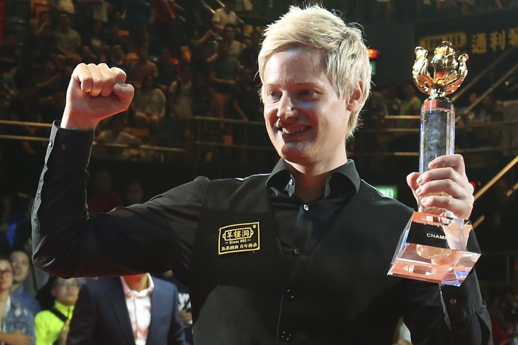Neil Robertson celebrates winning the 2017 Hong Kong Masters at Queen Elizabeth Stadium. Photo: David Wong