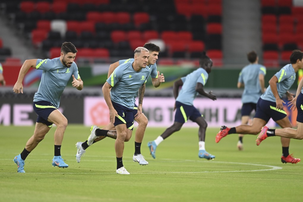 Australian players take part in a training session ahead of the World Cup Asian qualifiers against UAE. Photo: Xinhua