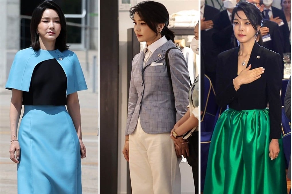 Some of the outfits worn by South Korea’s first lady, Kim Keon-hee, during a visit to Spain, where her husband attended the 2022 Nato summit. Unlike her predecessors who have kept low profiles, Kim is unafraid to embrace the spotlight.
