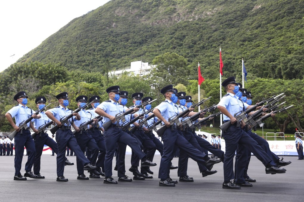Officers for the first time perform ‘goose-step’ marching at a Hong Kong Police College passing-out parade. Photo: Yik Yeung-man