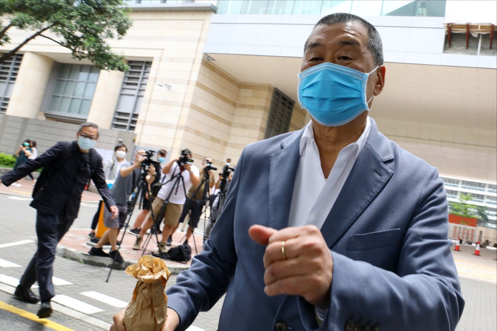 Apple Daily founder Jimmy Lai Chee-ying appears at the West Kowloon Magistrates’ Court in 2020. Photo: Dickson Lee