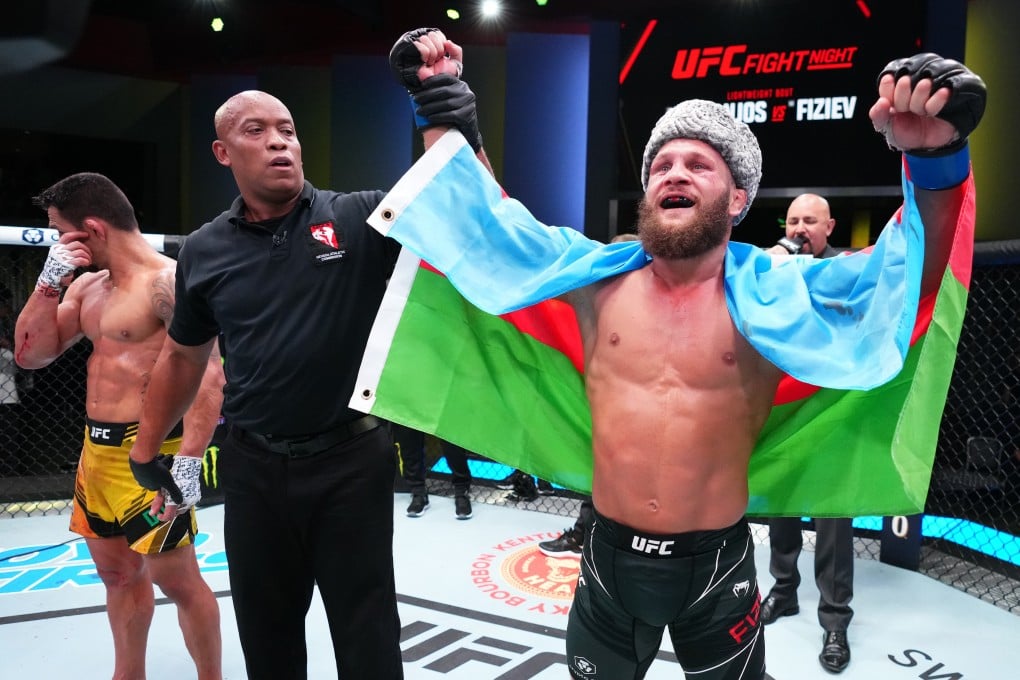 Rafael Fiziev celebrates after his knockout victory over Rafael Dos Anjos. Photo: Zuffa LLC