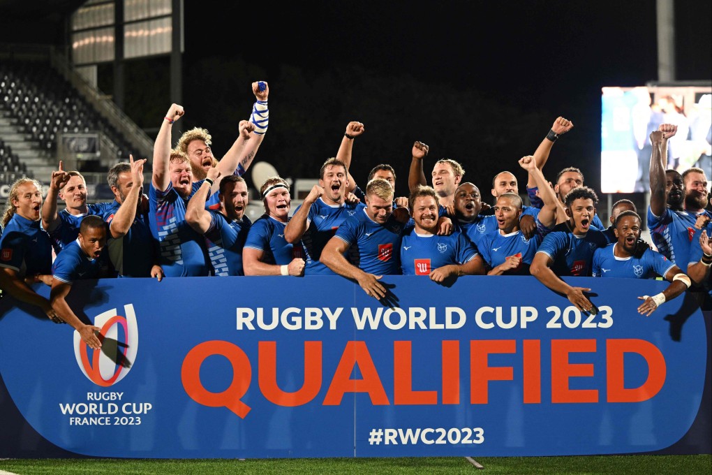 Namibia’s players celebrate after winning the Rugby Africa Cup in Aix-en-Provence. Photo: AFP