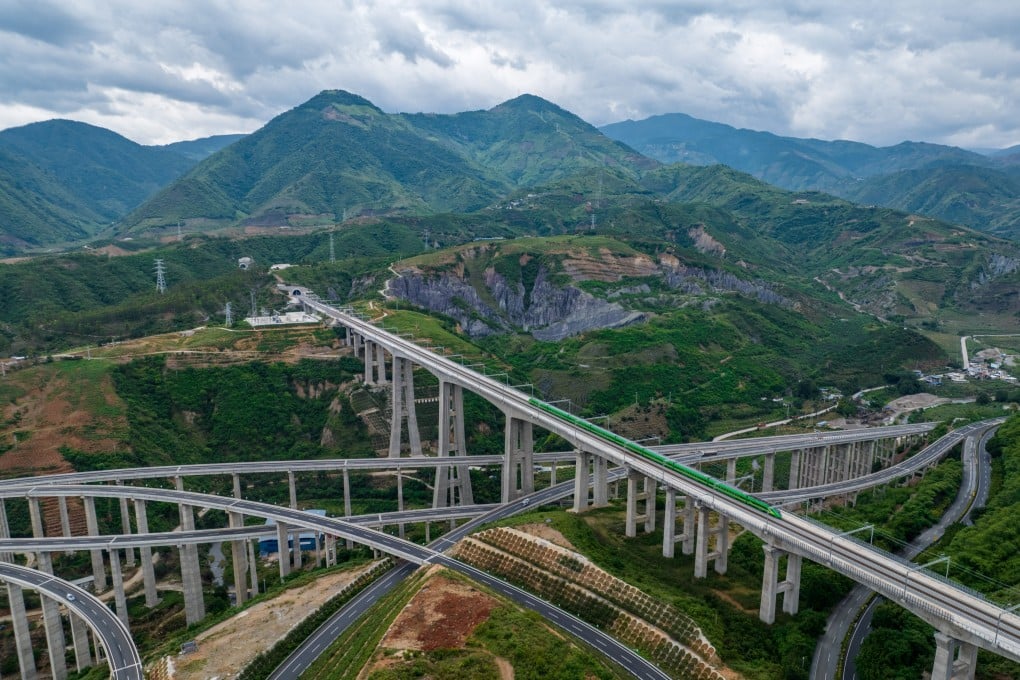 A Fuxing bullet train crosses the Nanxihe grand bridge on the China-Laos Railway in southwest China’s Yunnan province on June 2. China’s strength in high-speed rail construction would make it difficult for the US to compete in infrastructure funding in this area internationally. Photo: Xinhua